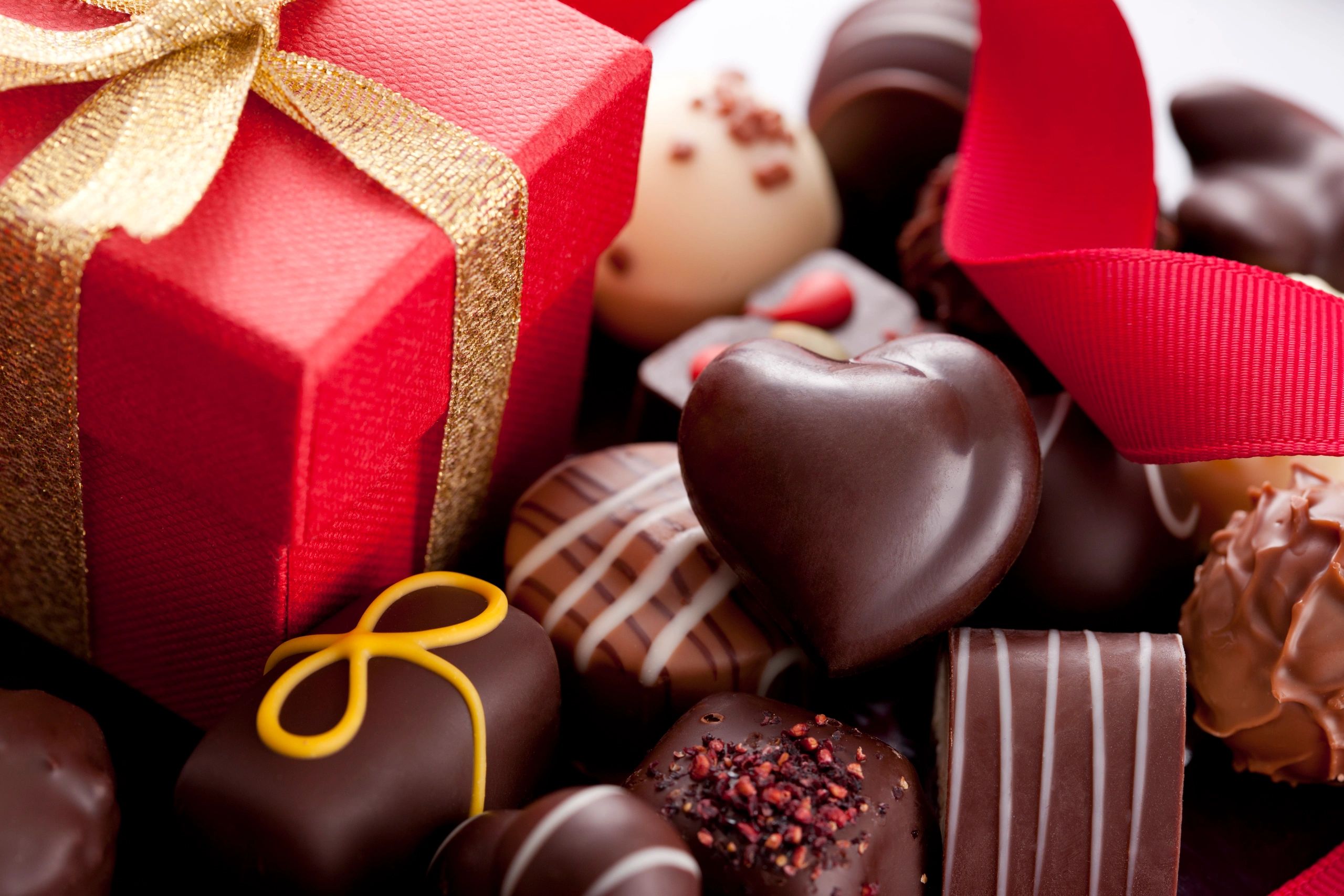 Chocolate candies and gift box